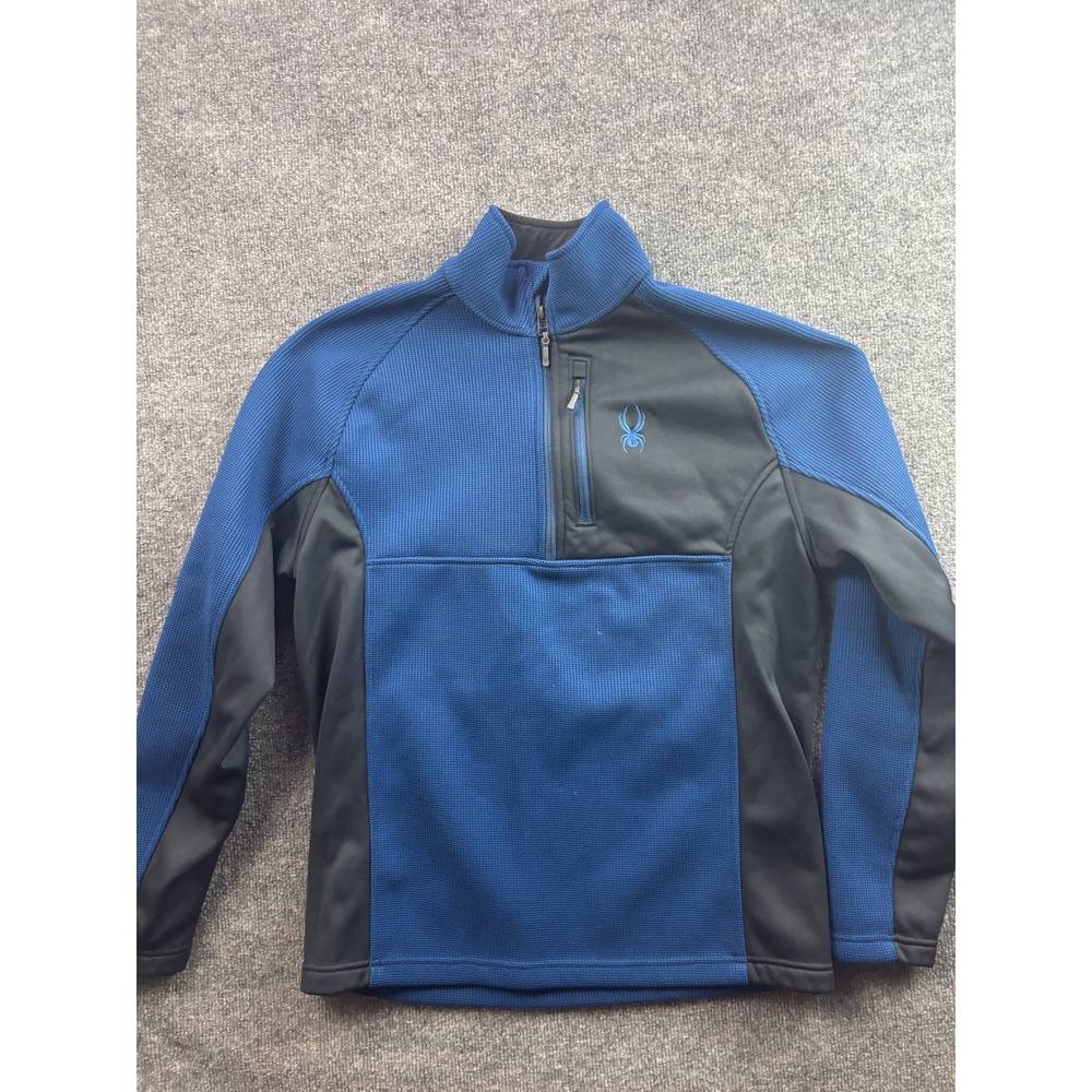 Spyder Pullover Mens Large Blue Black Waffle Knit 1/4 Zip Active 1619902